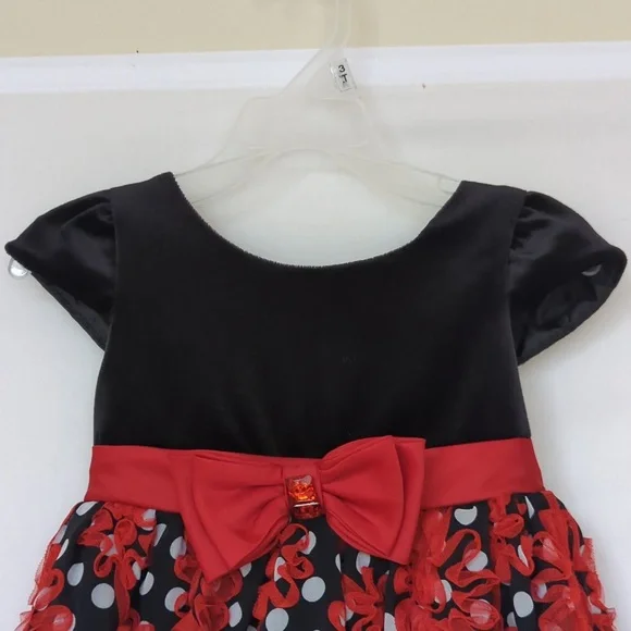 YOUNGLANDToddler Girls Festive Black, White, & Red Floral Dress, Size 3T